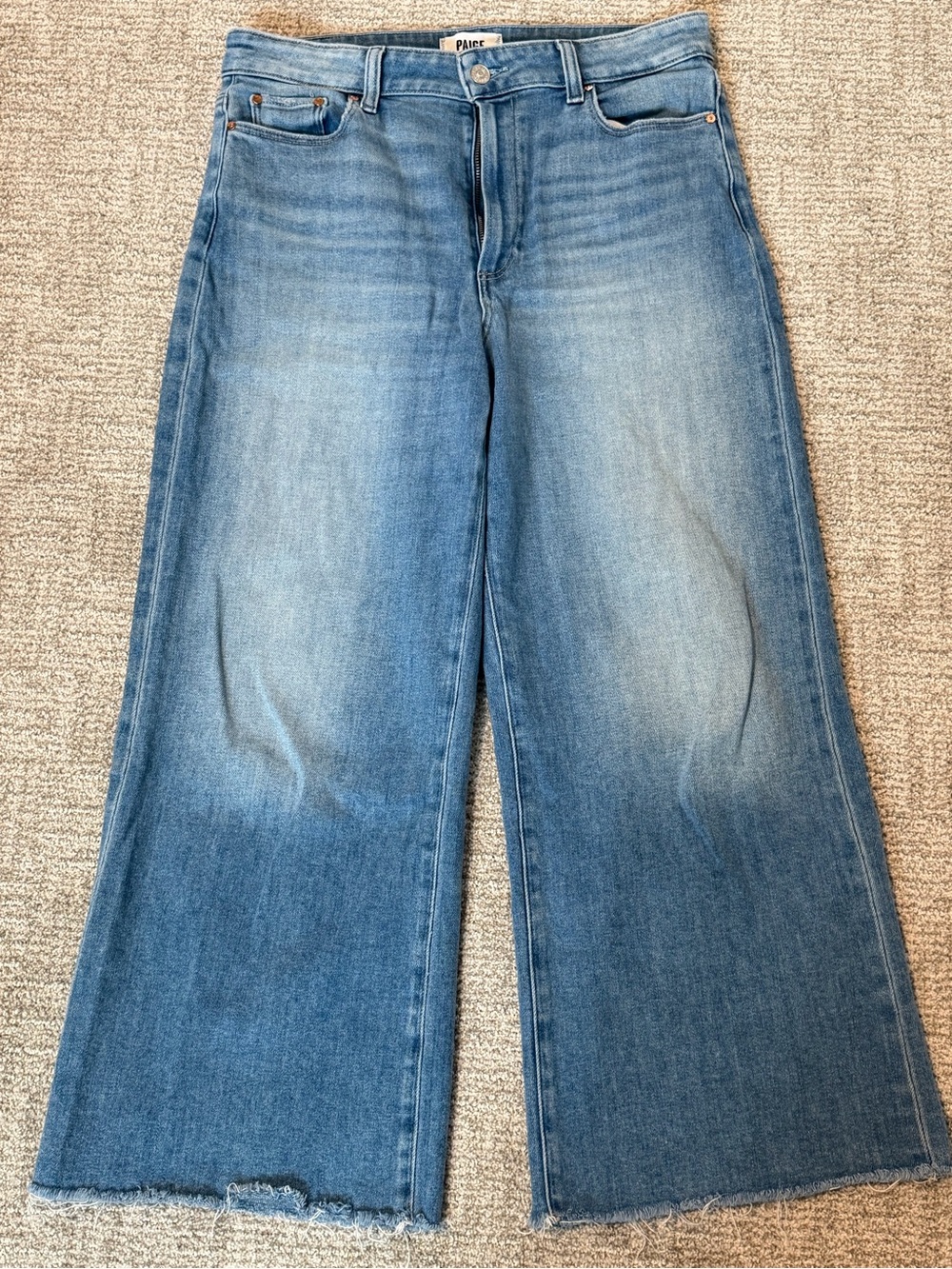 PAIGE Medium Blue Wide-Leg High-Rise Jeans